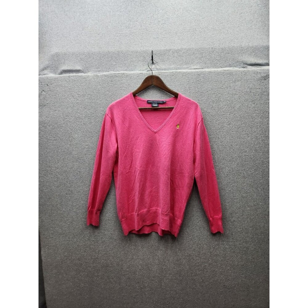 Ralph Lauren Sport Pink V-Neck Sweater L/G Cotton Blend Lightweight Womens Sweat